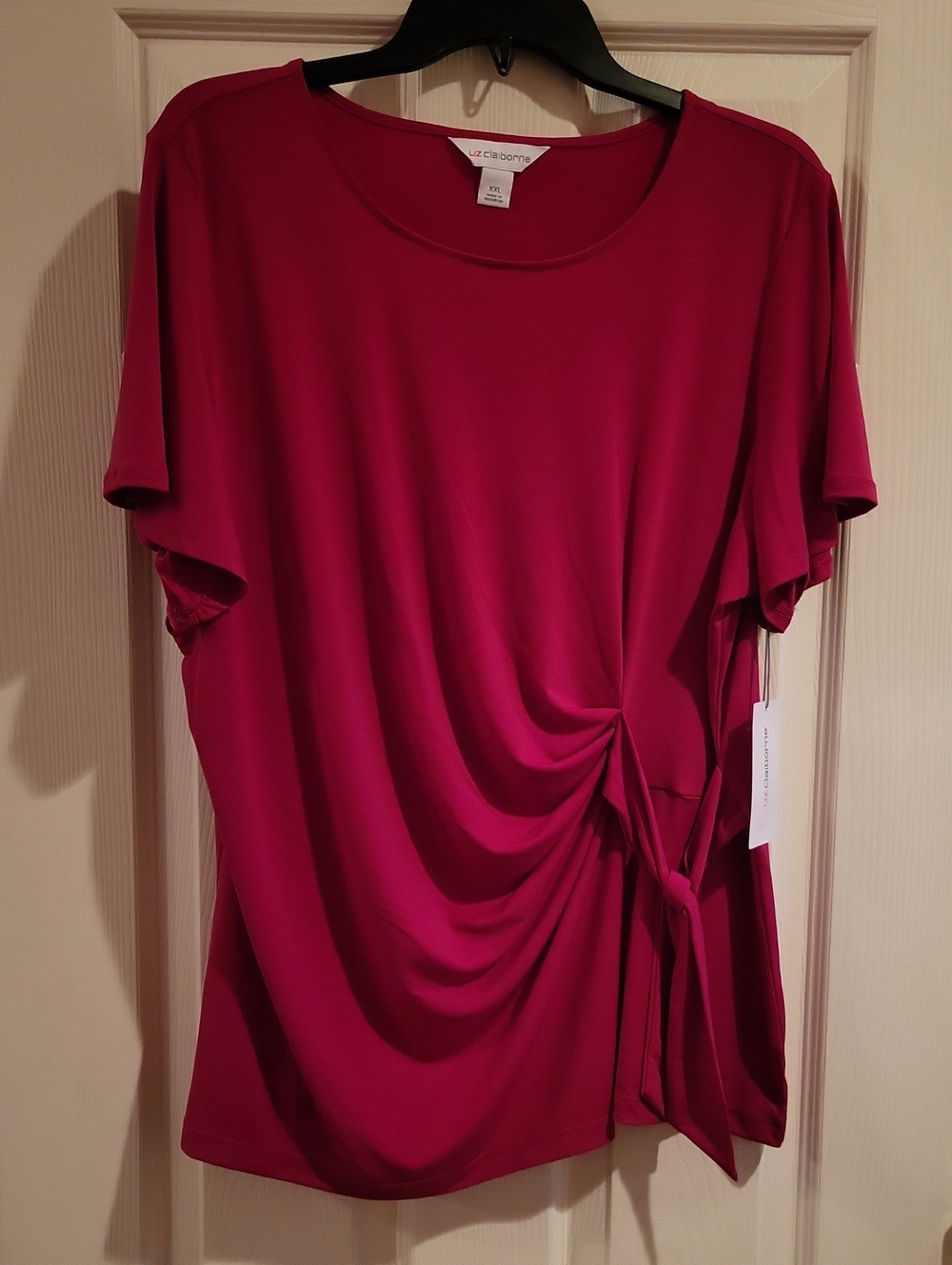 Liz Claiborne Side-Tie Ruched Blouse Fuchsia Pink XXL NWT